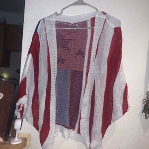 Striped Red and White Open Knit Cardigan
